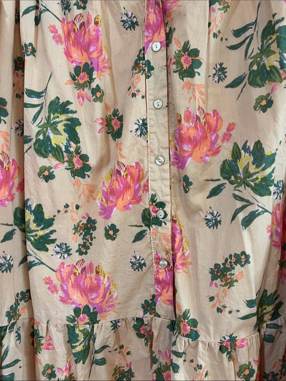 entro Pink Floral Button-Up dress with Green Accents - Picture 4 of 6